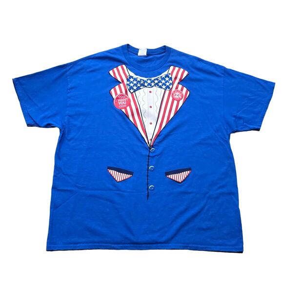 Gildan American Flag Star Bowtie Uncle Sam Tuxedo I WANT YOU Short Sleeved Shirt - Picture 1 of 8